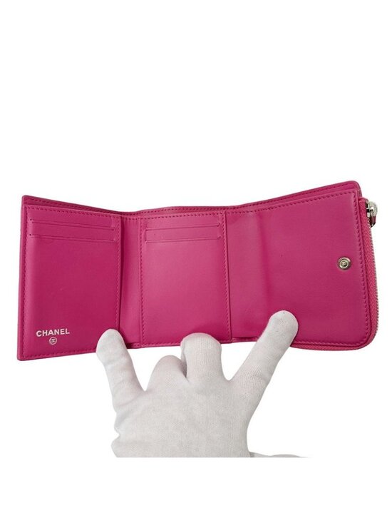 Chanel Wallet Trifold Quilted Caviar Leather Pink Silver Har - Picture 10 of 10